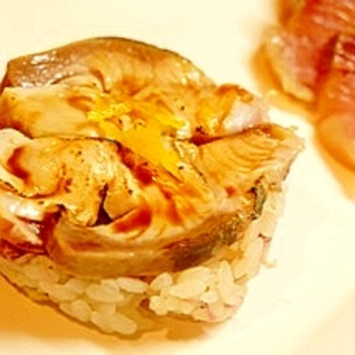 昆布〆鰤　de 前菜風鰤の炙り寿司